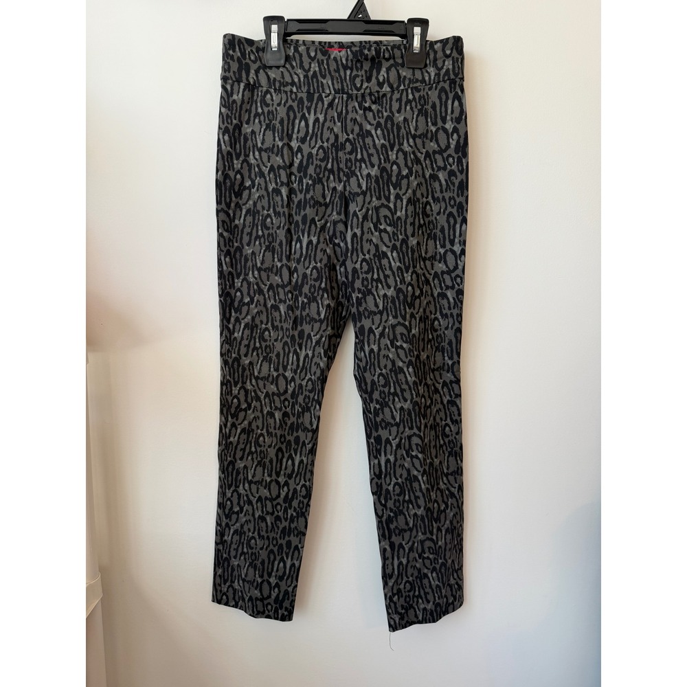 Krazy Larry Womens Grey Black Leopard Print Pull On Ankle Pants Size 8 USA Made